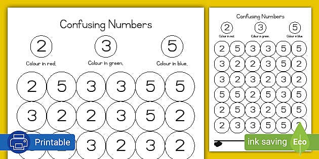 Colouring Confusing Numbers Activity 2 3 And 5 Twinkl