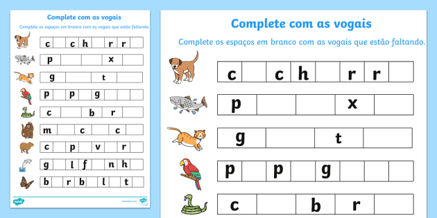 Jogo Educativo As Vogais dos Animais