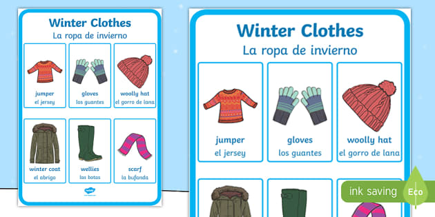 La ropa de invierno | Winter Clothes Worksheet- PK- Early Elementary