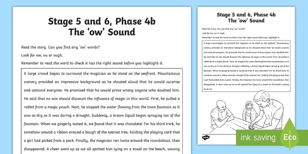 ow Sound Worksheet - NI Phase 4b Phonics