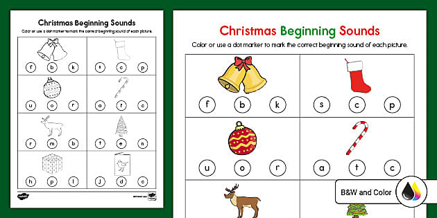 Christmas Beginning Sounds Practice Activity, Cut and Paste Worksheets