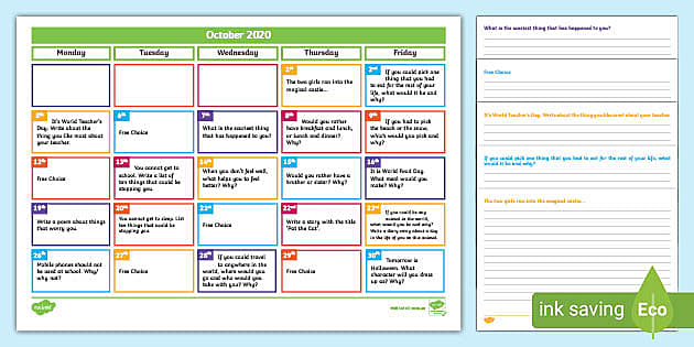 QLD October Writing Prompts Display Calendar (teacher made)