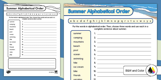 First Grade Summer Alphabetical Order Activity - Twinkl