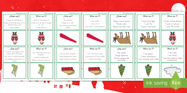 What Am I Christmas Guessing Game English Spanish