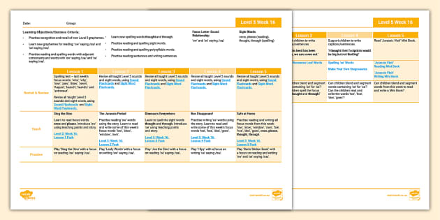 Phonics Level 5 Week 16 Weekly Plan 'ow' and 'oe' saying /oa/