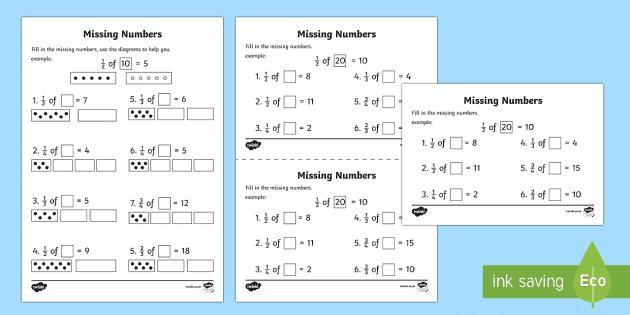 Fractions Missing Numbers Worksheets | Maths Resources