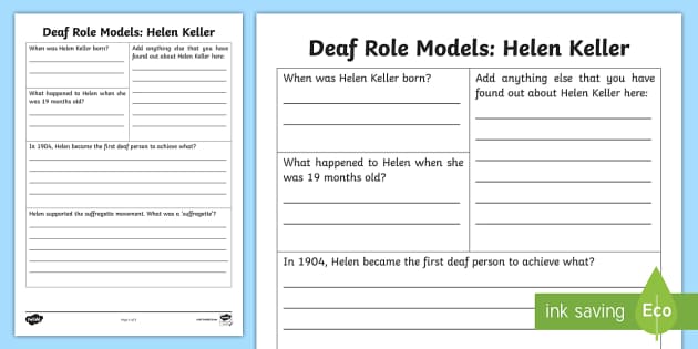 Deaf Role Models Helen Keller Research Activity Twinkl