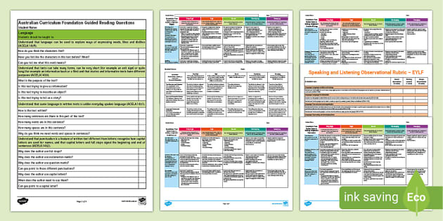 Foundation Year Assessment Rubrics Pack - Twinkl