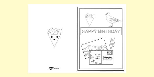 Seaside Card Colouring Birthday Card Teacher Made Twinkl