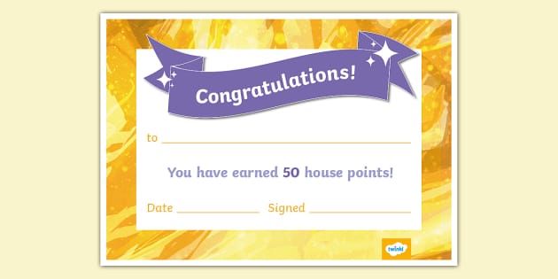 House Points Editable Certificate