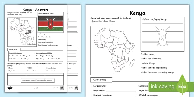 KS2 Kenya Research Activity - Geography - Twinkl