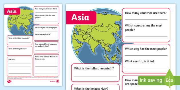 Asia Fact File Template, Asian Countries, Continents