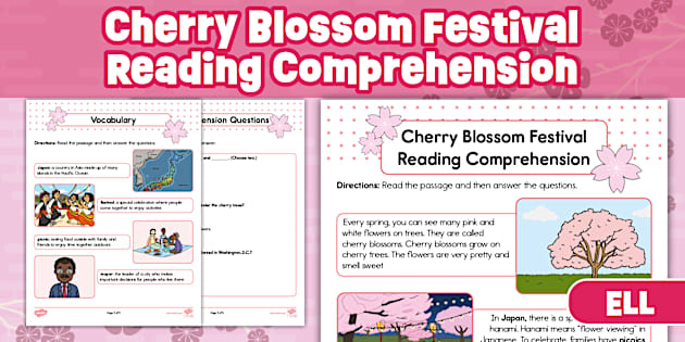 Cherry Blossom Festival Reading Passage Comprehension Worksheet for ELL