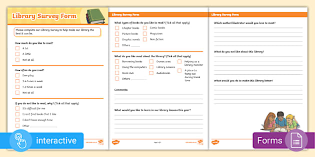 Library Survey Form (teacher made) - Twinkl