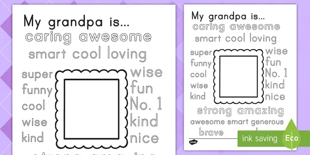 Download Father S Day Grandpa Describing Words Drawing And Coloring Activity