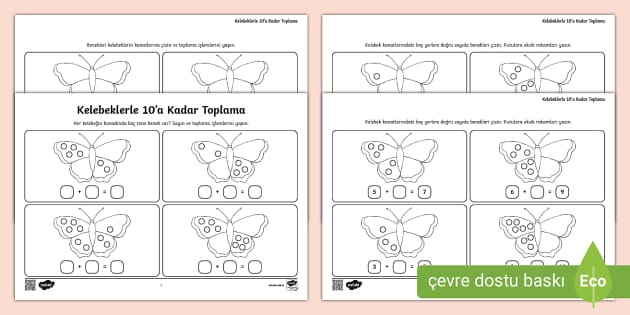 Kelebeklerle 10'a Kadar Toplama Etkinlikleri (teacher Made)