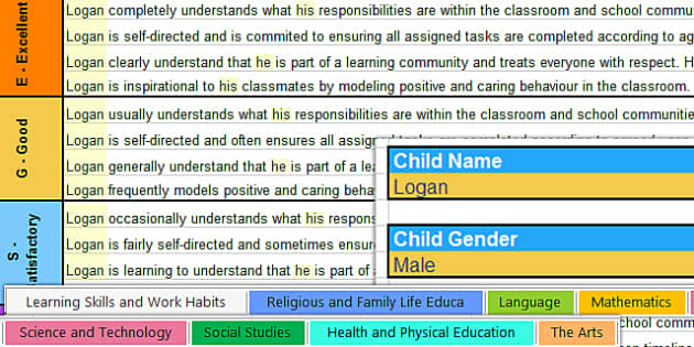 Ontario Report Card Comments Bank | Elementary Grades 1-6