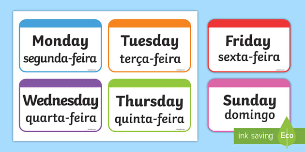 Days of the Week Flashcards English/Portuguese - Days of the Week Flashcards