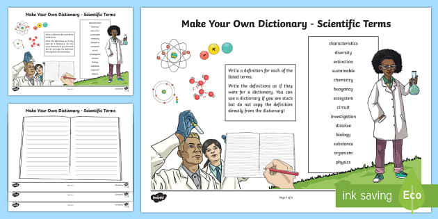 Create Your Own Dictionary Scientific Terms Worksheet / Worksheet