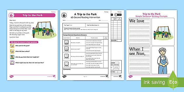 Level 3: 'Trip to the Park' 60-Second Reading Set 1 Intervention Pack