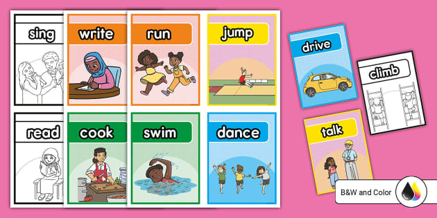 Action Verb Flash Cards Teacher Made Twinkl 