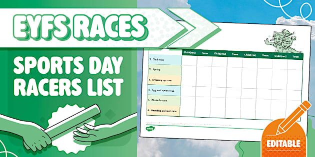 EYFS Races Sports Day Racers List