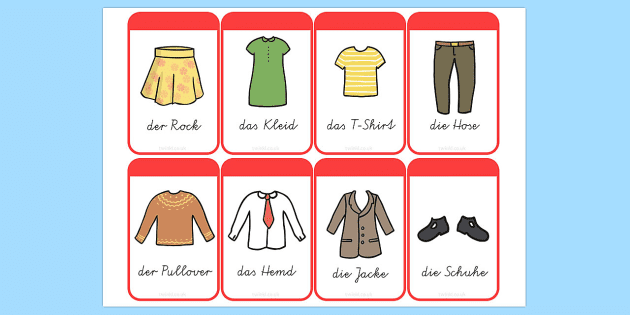 German Kleidung Read and Clip cards – clothing theme by Llanguage