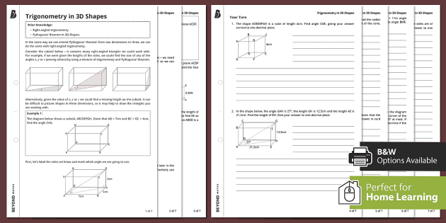 trigonometry in 3d shapes worksheet gcse maths beyond