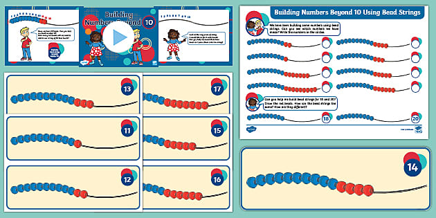 👉 Building Numbers Beyond 10 Bead String Cards - Twinkl