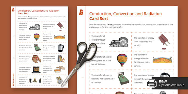 Conduction Convection and Radiation Card Sort Twinkl