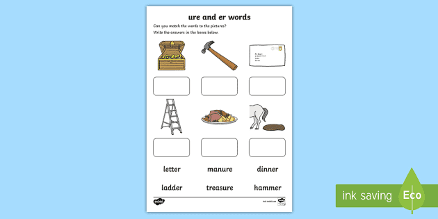 ure and er sounds matching activity worksheet