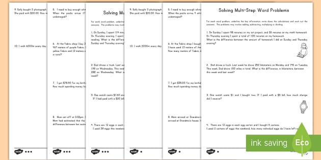 Two Step Math Word Problems Differentiated Activity Pack