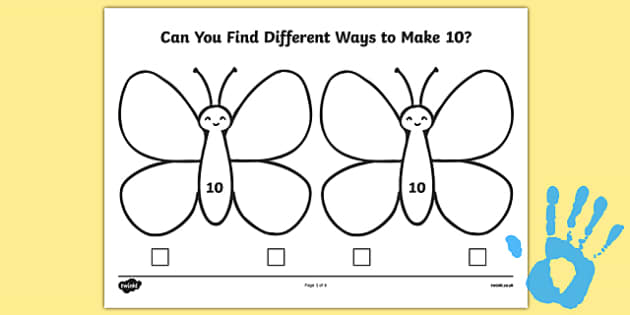 Butterfly Fingerprint Number Bonds to 10 Worksheet / Worksheet Pack