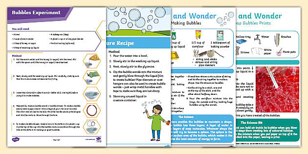 Bubbles Experiment Pack for EYFS - KS2 (teacher made)