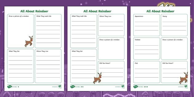 A Christmas Collar: Reindeer Fact File Writing Frames