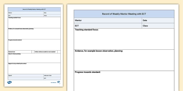 Record Of Weekly Mentor Meeting With Early Career Teacher Ect 4825