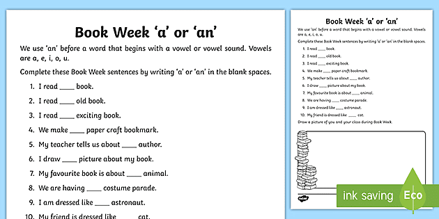 Cbca Book Week A Or An Worksheet Cbca Book Week A Or An Worksheet