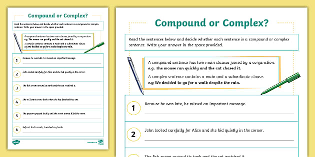 Compound or Complex Sentences Worksheet - Twinkl