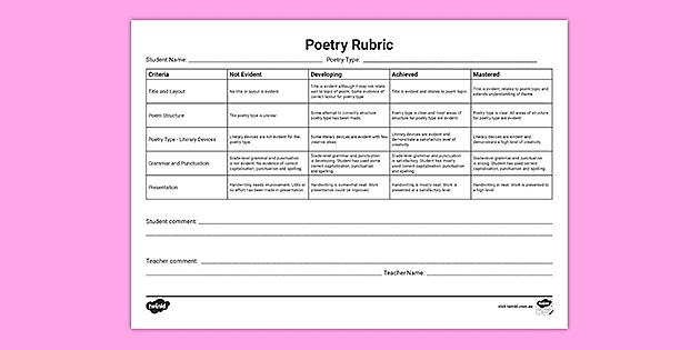 Year 1 Poetry Rubric Teacher Made