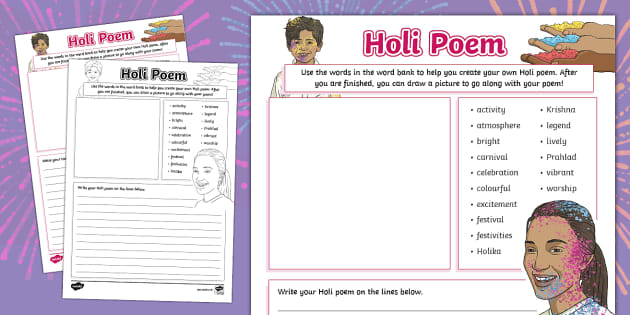 Holi Poem Writing Template (teacher made) - Twinkl