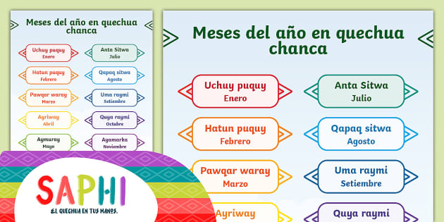 FREE! - Afiche: Meses del año en quechua/español | Twinkl & SAPHI