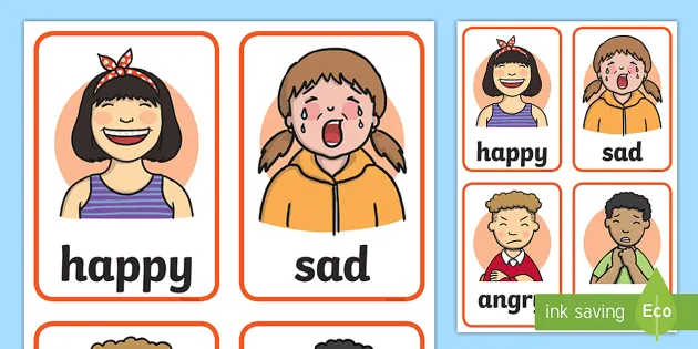 Emotional Words Mood Flash Cards for Kids English Early Learning Educational