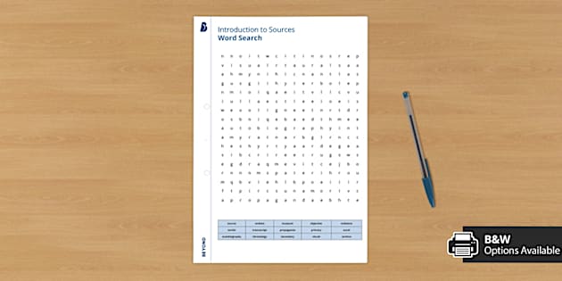 Introduction to Sources Word Search (teacher made) - Twinkl