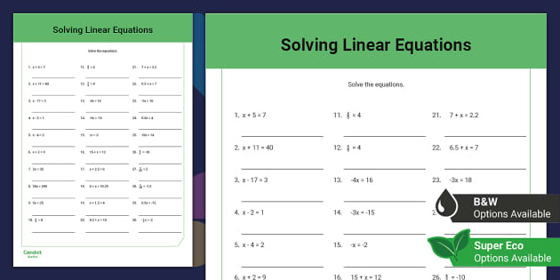 problem solving linear equations worksheet