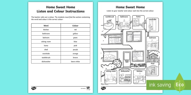 Home Sweet Home Listen And Colour The Correct Word Activity
