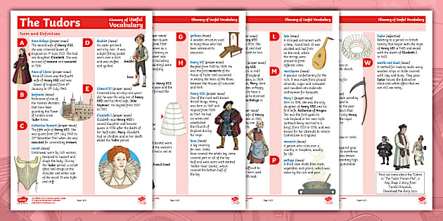 The Tudors KS2 Glossary of Useful Topic Vocabulary - Twinkl