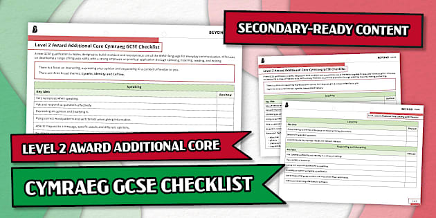 Level 2 Award Additional Core Cymraeg GCSE Checklist