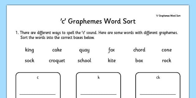 Phase 5 c Graphemes Word Sort (teacher made) - Twinkl