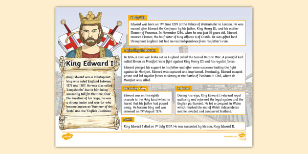 KS2 King Edward I Fact File - KS2 (teacher made) - Twinkl