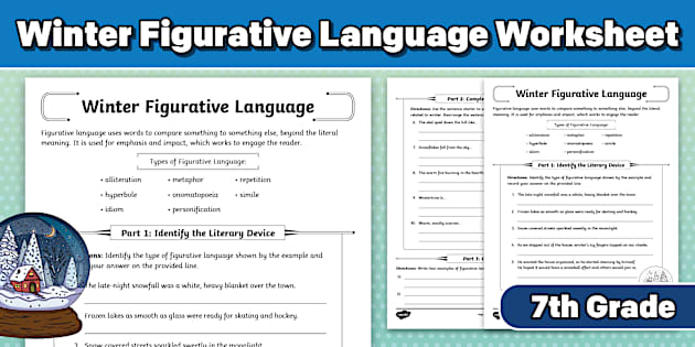 Seventh Grade Winter Figurative Language Worksheet